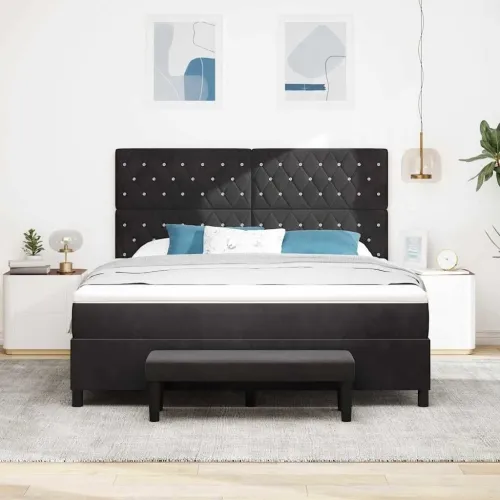 Box spring krevet s uzglavljem Crna 200 x 180 cm Baršun - Crna 180 x 200 cm Kristal s dugmadima Cijena
