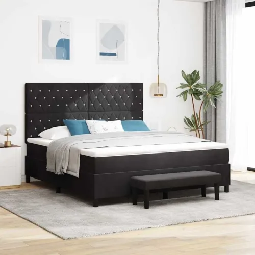 Box spring krevet s uzglavljem Crna 200 x 180 cm Baršun - Crna 180 x 200 cm Kristal s dugmadima Cijena
