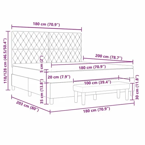 Box spring krevet s uzglavljem Crna 200 x 180 cm Baršun - Crna 180 x 200 cm Kristal s dugmadima Cijena
