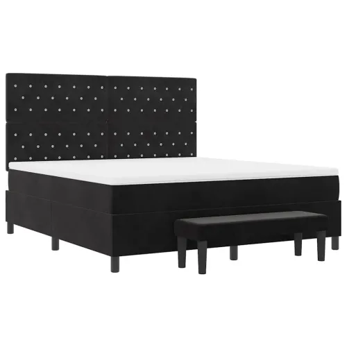 Box spring krevet s uzglavljem Crna 200 x 180 cm Baršun - Crna 180 x 200 cm Kristal s dugmadima Cijena