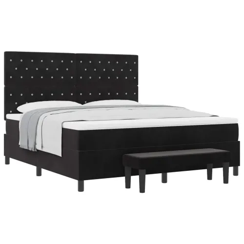 Box spring krevet s uzglavljem Crna 200 x 180 cm Baršun - Crna 180 x 200 cm Kristal s dugmadima Cijena