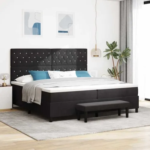 Box spring krevet s madracem Crna 200 x 200 cm Baršun - Crna 200 x 200 cm Kristal s dugmadima Cijena