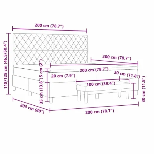 Box spring krevet s madracem Crna 200 x 200 cm Baršun - Crna 200 x 200 cm Kristal s dugmadima Cijena