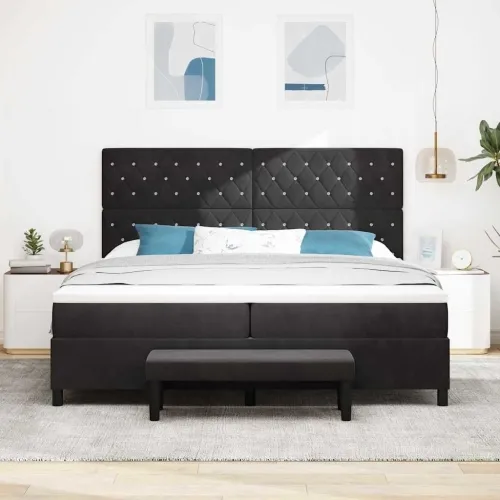 Box spring krevet s madracem Crna 200 x 200 cm Baršun - Crna 200 x 200 cm Kristal s dugmadima Cijena