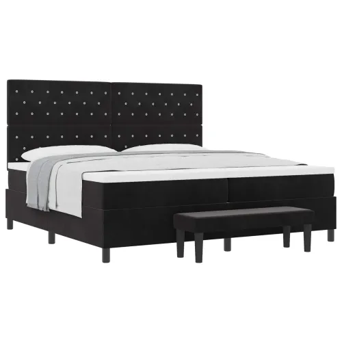 Box spring krevet s madracem Crna 200 x 200 cm Baršun - Crna 200 x 200 cm Kristal s dugmadima Cijena