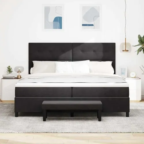 Box spring krevet s uzglavljem Crna 200 x 200 cm Baršun - Crna 200 x 200 cm Prošiveno gumbima Cijena