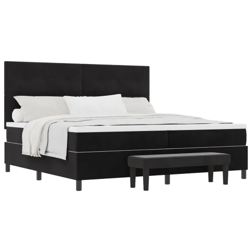Box spring krevet s uzglavljem Crna 200 x 200 cm Baršun - Crna 200 x 200 cm Prošiveno gumbima Cijena