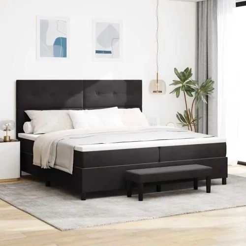 Box spring krevet s uzglavljem Crna 200 x 200 cm Baršun - Crna 200 x 200 cm Prošiveno gumbima Cijena