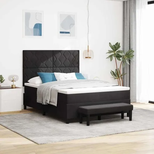 Box spring krevet s uzglavljem Crna 200 x 160 cm Baršun - Crna 160 x 200 cm Dizajn s rombovima Cijena