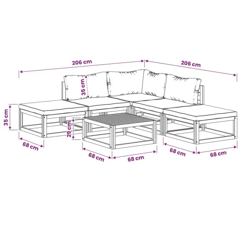 Set sofe 6 kom. Prirodna Čvrsto drvo akacije - Sivosmeđa kutna + 2x srednja + 2x tabure + stol Cijena