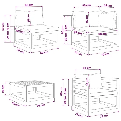 Set sofe 7 kom. Prirodna Čvrsto drvo akacije - Sivosmeđa 3x kutna + 2x srednja + fotelja + stol Cijena