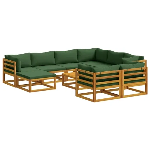 Set sofe 10 kom. Prirodna Čvrsto drvo akacije - Zelena 5x kutna + 3x srednja + tabure + stol Cijena