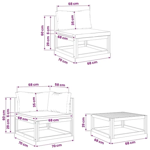 Set sofe 5 kom. Prirodna Čvrsto drvo akacije - Zelena kutna + 3x srednja + stol Cijena
