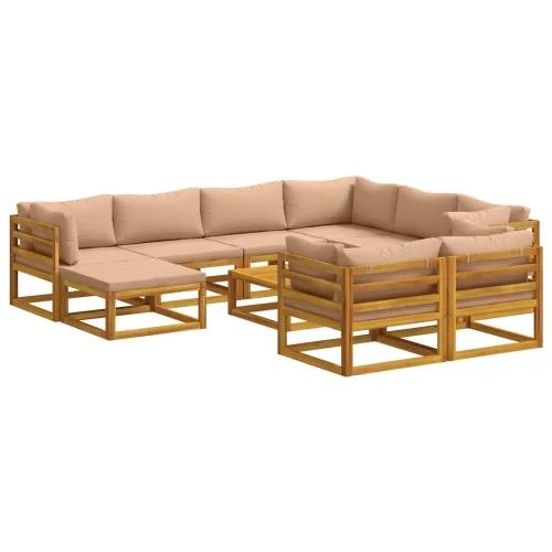Set sofe 10 kom. Prirodna Čvrsto drvo akacije - Bež 5x kutna + 3x srednja + tabure + stol Cijena