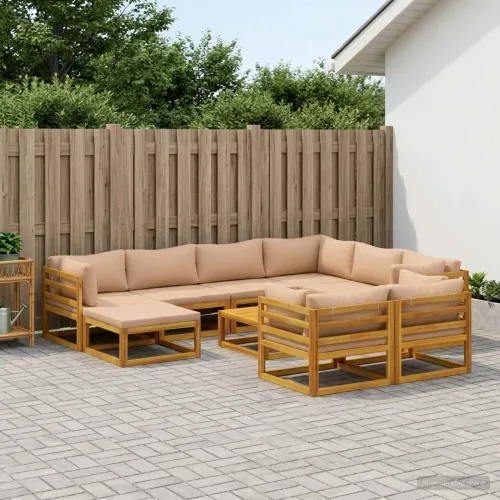 Set sofe 10 kom. Prirodna Čvrsto drvo akacije - Bež 5x kutna + 3x srednja + tabure + stol Cijena