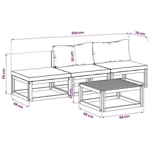 Set sofe 4 kom. Prirodna Čvrsto drvo akacije - Bež 2x srednja + tabure + stol Cijena