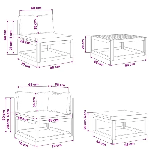 Set sofe 4 kom. Prirodna Čvrsto drvo akacije - Bež kutna + srednja + tabure + stol Cijena
