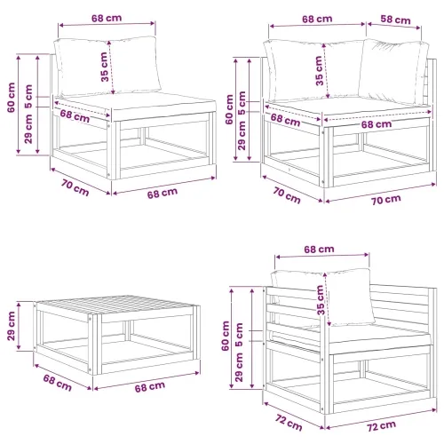 Set sofe 7 kom. Prirodna Čvrsto drvo akacije - Bež 3x kutna + 2x srednja + fotelja + stol Cijena