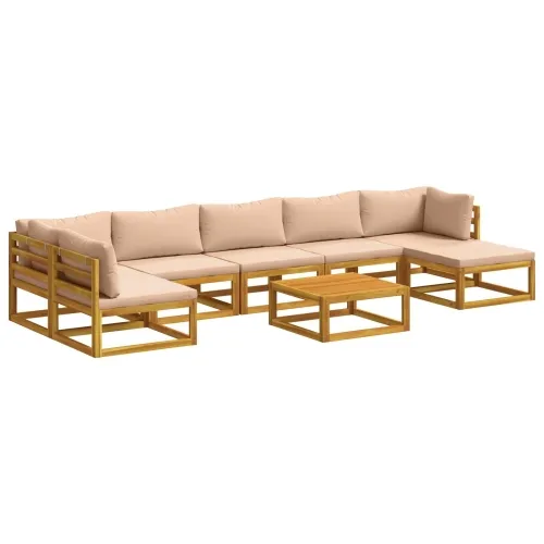 Set sofe 8 kom. Prirodna Čvrsto drvo akacije - Bež 2x kutna + 4x srednja + tabure + stol Cijena