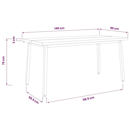 Stol za blagovanje s prirodnim rubom 140 x 90 x 75 cm Bijela - Bijela i crna 140 x 90 x 75 cm Živi rub Cijena