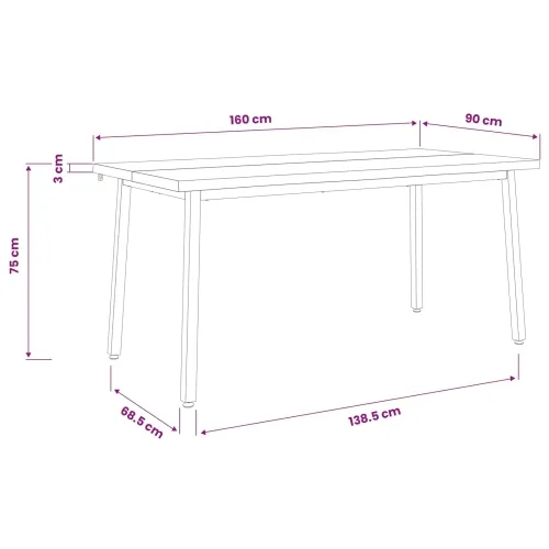 Stol za blagovanje s prirodnim rubom 160 x 90 x 75 cm Bijela - Bijela i crna 160 x 90 x 75 cm Živi rub Cijena
