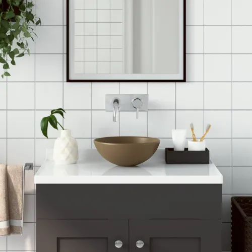 Kupaonski Lavabo - Umivaonik od keramike mat krem okrugli - Mat krem Cijena