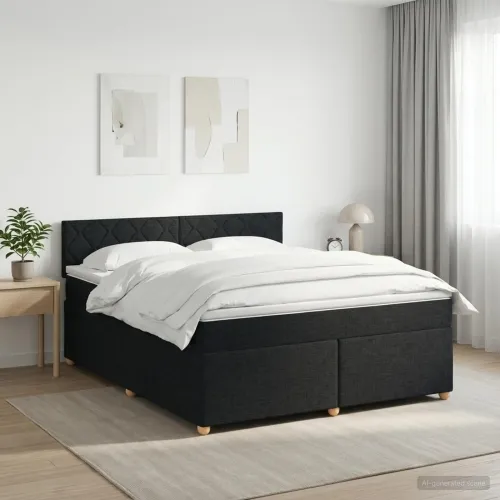Boxspring krevet s madracem Crna 180 x 200 cm Tkanina - Crna 180 x 200 cm Dizajn s rombovima Cijena