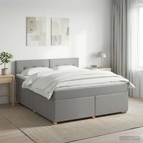 Boxspring krevet s madracem Svjetlosiva 140 x 190 cm Tkanina - Svjetlosiva 140 x 190 cm Prošiveno gumbima Cijena