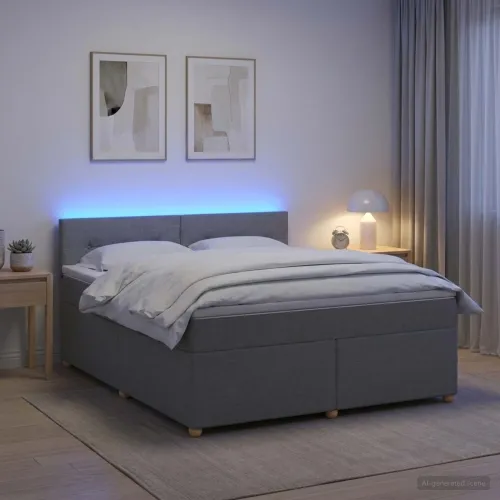 Boxspring krevet s madracem Svjetlosiva 140 x 190 cm Tkanina - Svjetlosiva 140 x 190 cm Prošiveno gumbima Cijena