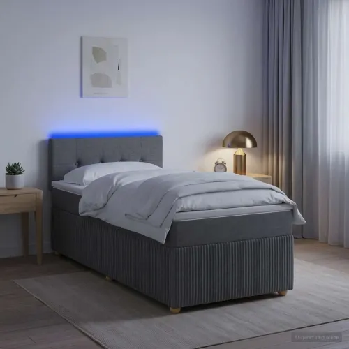 Boxspring krevet s madracem Tamnosiva 90 x 200 cm Tkanina - Tamnosiva 90 x 200 cm Prošiveno gumbima Cijena