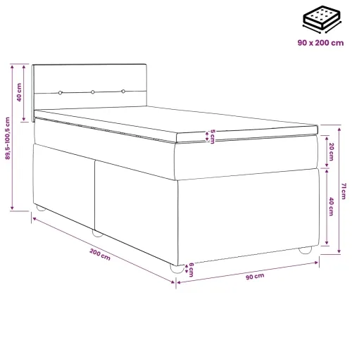 Boxspring krevet s madracem Tamnosiva 90 x 200 cm Tkanina - Tamnosiva 90 x 200 cm Prošiveno gumbima Cijena