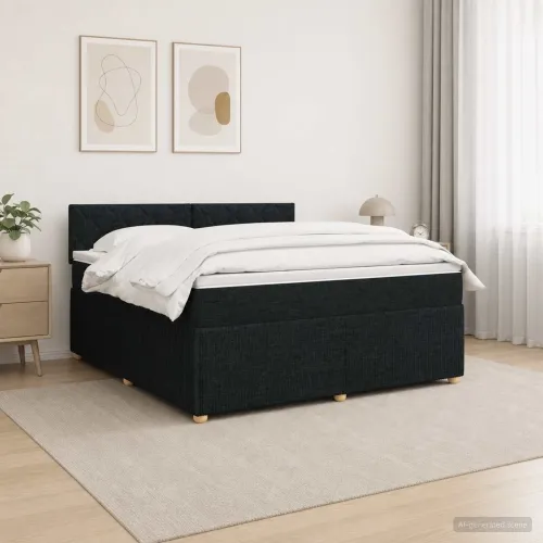 Boxspring krevet s madracem Crna 180 x 200 cm Tkanina - Crna 180 x 200 cm Dizajn s rombovima Cijena
