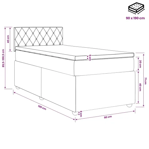Boxspring krevet s madracem Ružičasta 90 x 190 cm Baršun - Ružičasta 90 x 190 cm Kristal s dugmadima Cijena