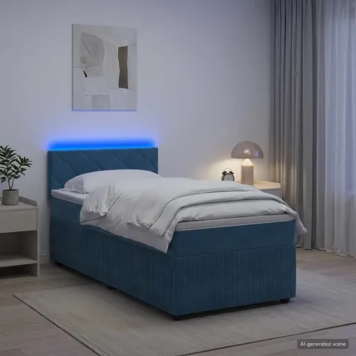 Boxspring krevet s madracem Plava 90 x 190 cm Baršun - Plava 90 x 190 cm Dizajn s rombovima Cijena