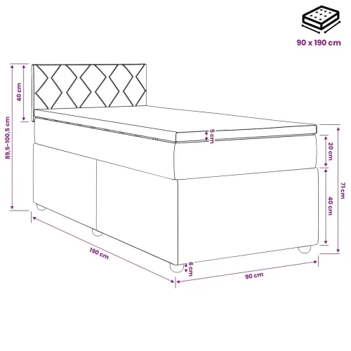 Boxspring krevet s madracem Plava 90 x 190 cm Baršun - Plava 90 x 190 cm Dizajn s rombovima Cijena