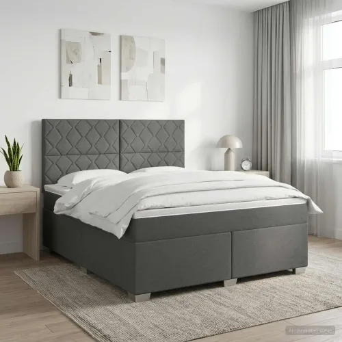 Boxspring krevet s madracem Tamnosiva 140 x 190 cm Tkanina - Tamnosiva 140 x 190 cm Dizajn s rombovima Cijena
