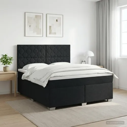 Boxspring krevet s madracem Crna 180 x 200 cm Tkanina - Crna 180 x 200 cm Dizajn s rombovima Cijena