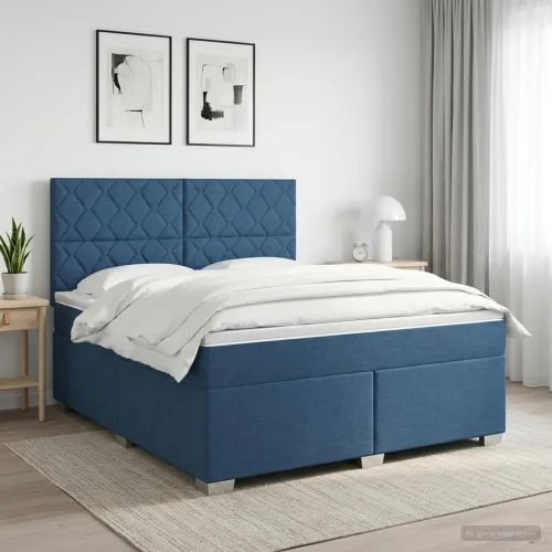 Boxspring krevet s madracem Plava 180 x 200 cm Tkanina - Plava 180 x 200 cm Dizajn s rombovima Cijena