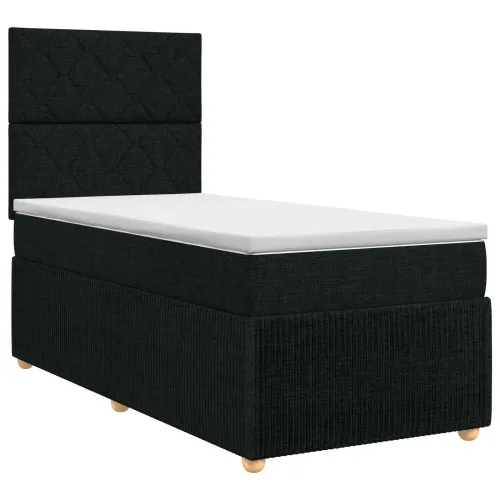 Boxspring krevet s madracem Crna 90 x 200 cm Tkanina - Crna 90 x 200 cm Dizajn s rombovima Cijena