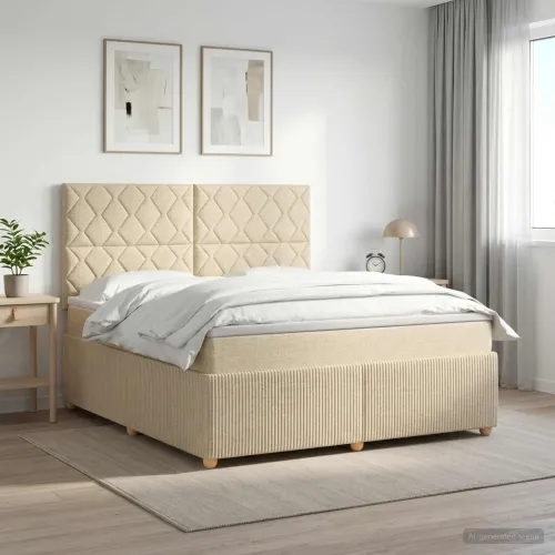 Boxspring krevet s madracem Krem 160 x 200 cm Tkanina - Krem 160 x 200 cm Dizajn s rombovima Cijena