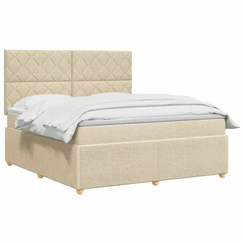 Boxspring krevet s madracem Krem 160 x 200 cm Tkanina - Krem 160 x 200 cm Dizajn s rombovima Cijena