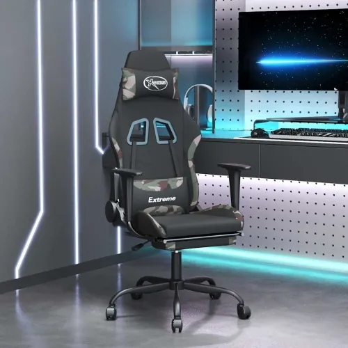 Masažna Gaming stolica od tkanine s osloncem crno-maskirna - Maskirna Sa naslonom za noge Cijena