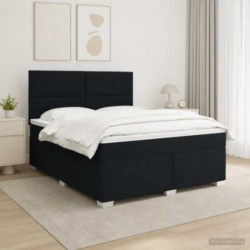Boxspring krevet s madracem Crna 180 x 200 cm Tkanina - Crna 180 x 200 cm Dizajn s rombovima Cijena