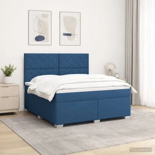 Boxspring krevet s madracem Plava 180 x 200 cm Tkanina - Plava 180 x 200 cm Dizajn s rombovima Cijena