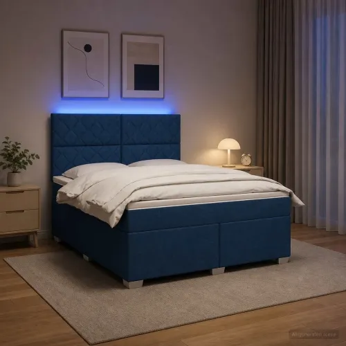 Boxspring krevet s madracem Plava 180 x 200 cm Tkanina - Plava 180 x 200 cm Dizajn s rombovima Cijena