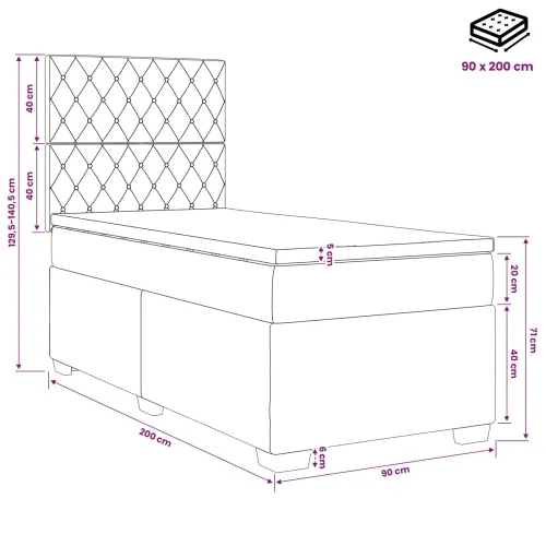 Boxspring krevet s madracem Crna 90 x 200 cm Baršun - Crna 90 x 200 cm Kristal s dugmadima Cijena