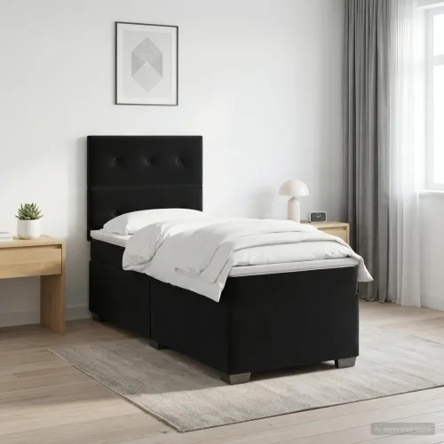 Boxspring krevet s madracem Crna 90 x 200 cm Baršun - Crna 90 x 200 cm Prošiveno gumbima Cijena