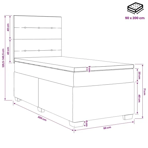 Boxspring krevet s madracem Crna 90 x 200 cm Baršun - Crna 90 x 200 cm Prošiveno gumbima Cijena