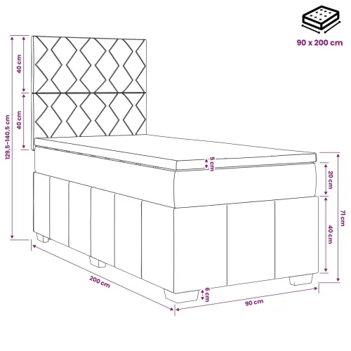 LED okvir za krevet s madracem Crna 90 x 200 cm Tkanina - Crna 90 x 200 cm Dizajn s rombovima Cijena