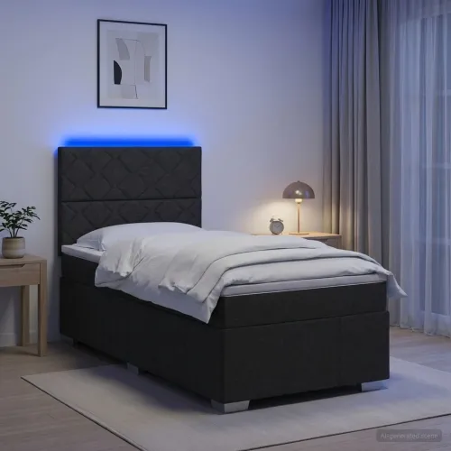 LED okvir za krevet s madracem Crna 90 x 200 cm Tkanina - Crna 90 x 200 cm Dizajn s rombovima Cijena